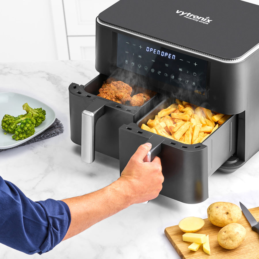 EMtronics Digital 9L Air Fryer Double Basket Smart Cook Air Fryer - Bl –  The Culinarium